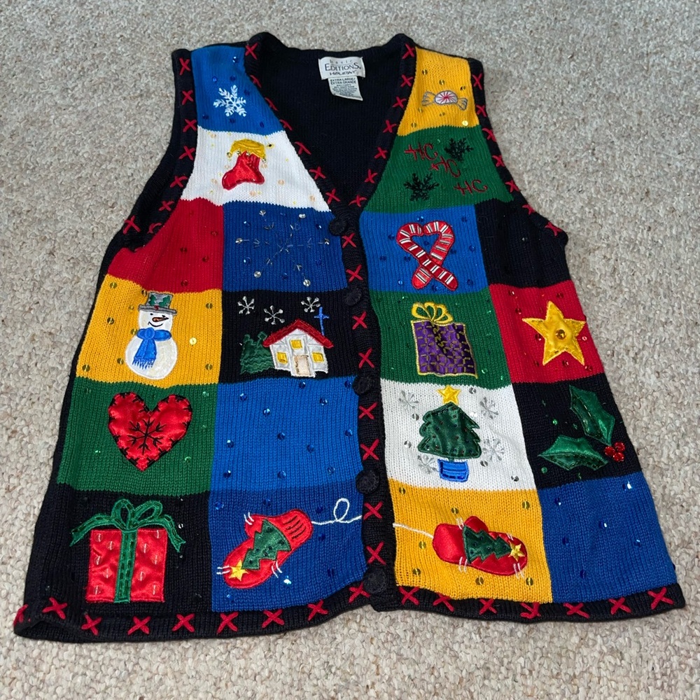 Basic Editions Colorful Holiday Vest - Vintage